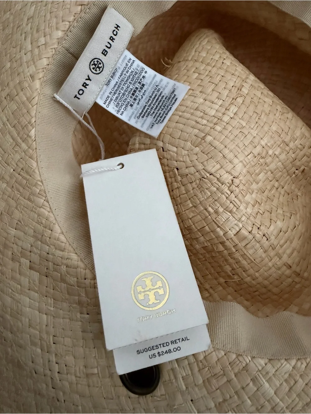 Tory Burch Natural Straw Beach Wide-Brim Sun Hat (Does Not Come with Scarf) NEW